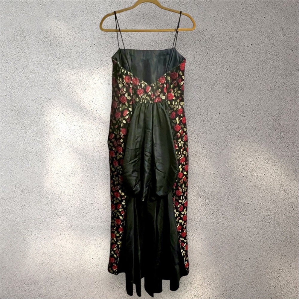 Jessica McClintock Gunne Sax Vintage Gown Black Red Roses with Back Bustle - Picture 7 of 17